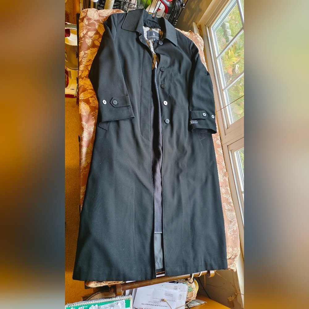London Fog MELINDA Black Trench Coat Full Length Overcoat Size 6 Regular 143615